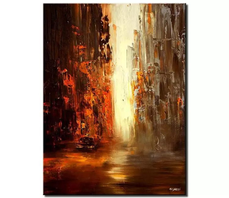 print on canvas - canvas print of abstract vertical painting of taxi in the big city