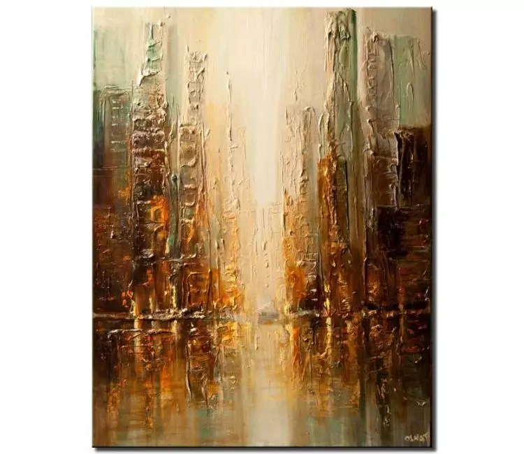 cityscape painting - modern city painting on canvas original neutral colors city art textured sage green and rust abstract painting modern art