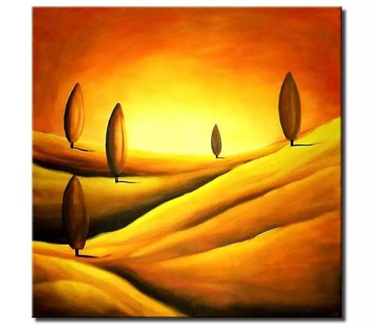 trees painting - cypress trees hills painting