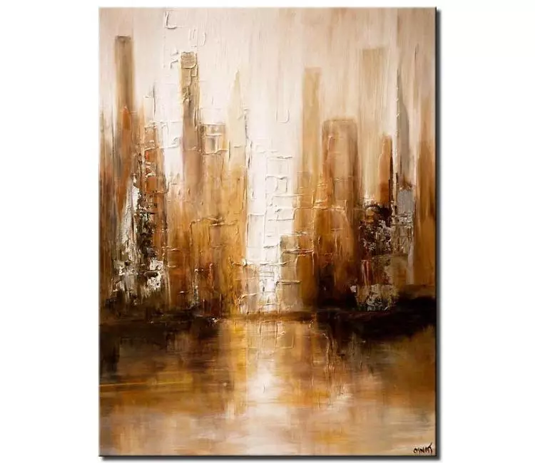 cityscape painting - original neutral abstract painting on canvas 3d city art minimalist wall art for living room modern art