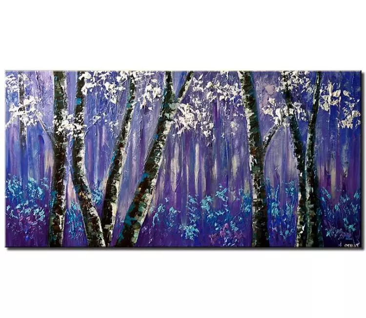 print on canvas - canvas print of purple forest of blooming birch trees