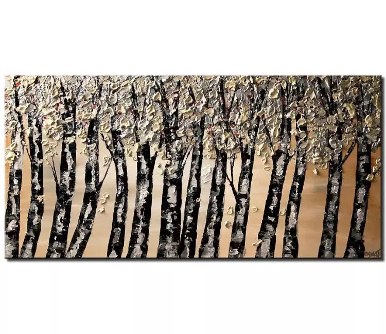 landscape paintings - minimal painting of birch trees painting on canvas original modern trees painting modern living room bedroom art