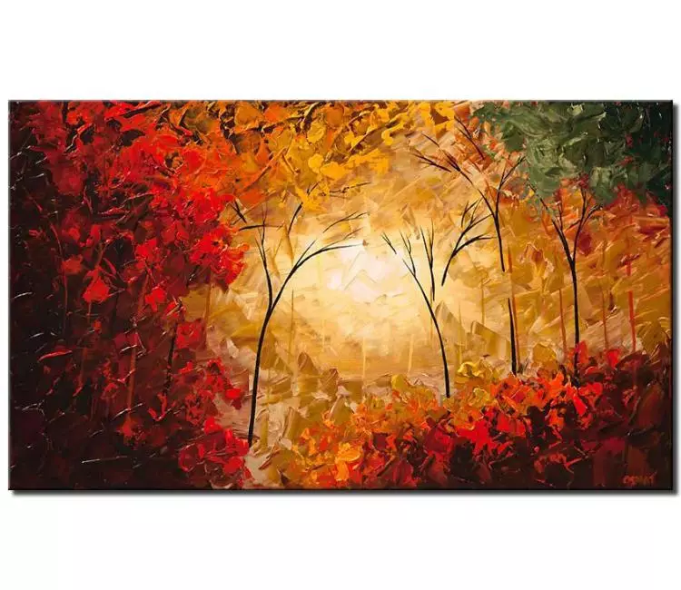 forest painting - Autumn forest landscape painting on canvas textured Fall trees painting original modern art