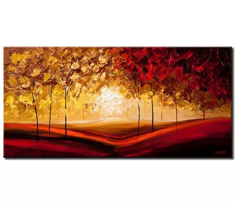 print on canvas - canvas print of red and yellow blooming trees painting