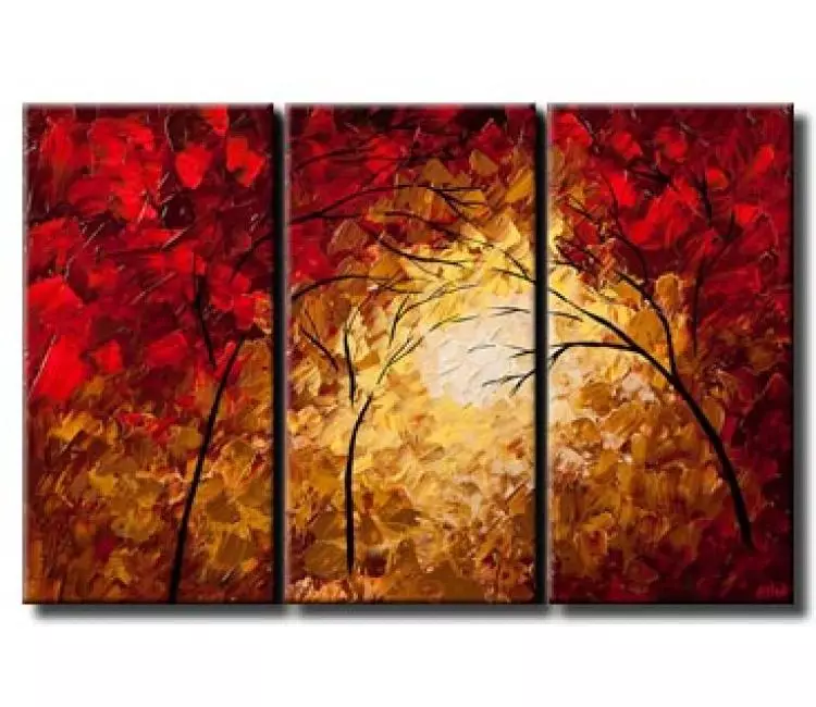 print on canvas - canvas print of triptych of red blooming trees