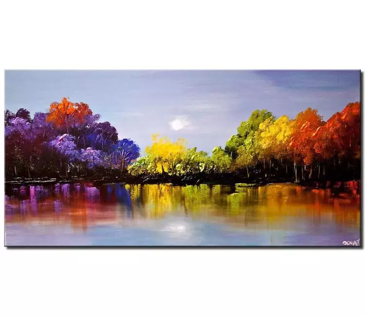 forest painting - modern colorful abstract landscape art for living room original textured colorful forest painting modern trees painting