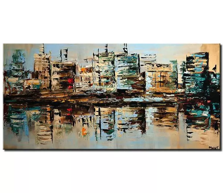 print on canvas - canvas print of city buildings reflected in water