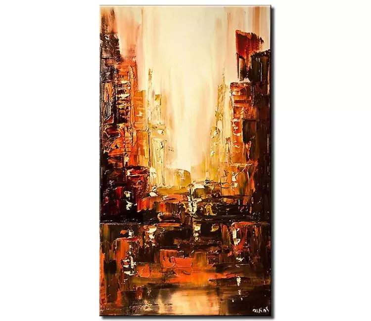 cityscape painting - original textured city art on canvas abstract cityscape painting beige orange wall art modern living room art