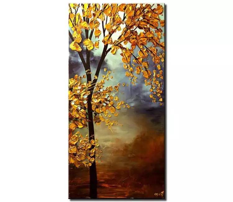 print on canvas - canvas print of vertical blooming golden tree