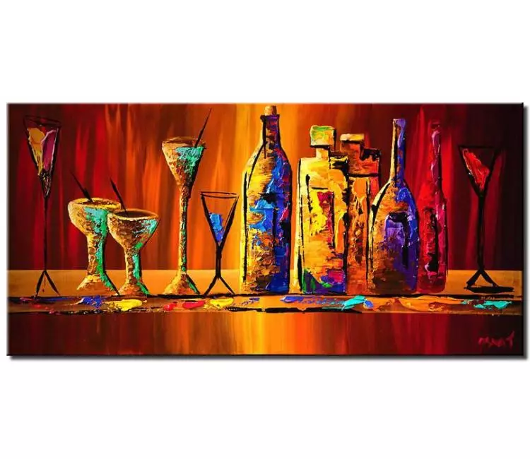 print on canvas - canvas print of colorful wine bottles and glasses