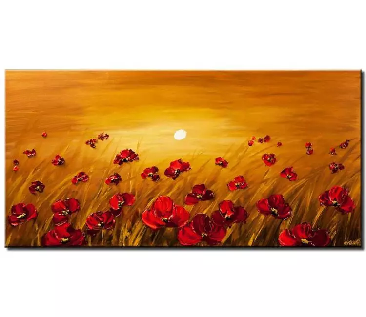 print on canvas - canvas print of a field of poppy flowers on a sunrise background