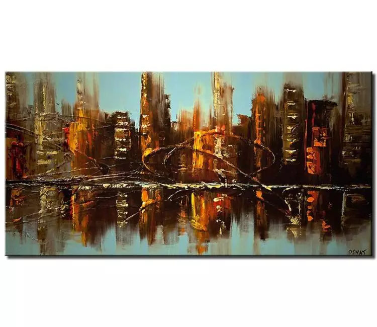 print on canvas - canvas print of cityscape reflected on water