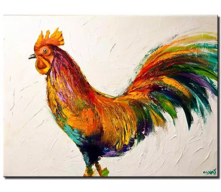 print on canvas - canvas print of  colorful abstract rooster palette knife