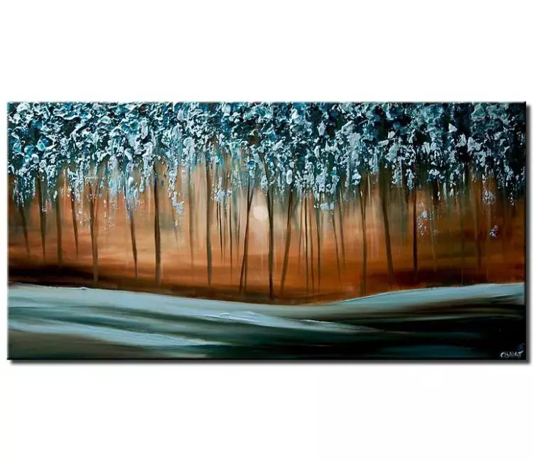 print on canvas - canvas print of  blue forest painting modern palette knife