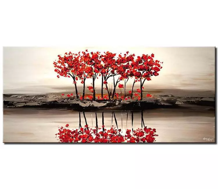print on canvas - canvas print of red blooming trees on white textured wall art