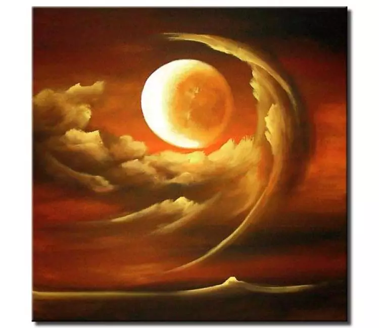 landscape paintings - clouds moon painting on square canvas art modern minimalist brown painting