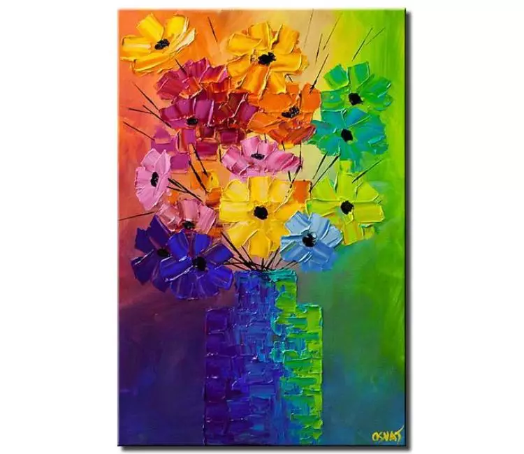 print on canvas - canvas print of colorful abstract flowers in a vase modern palette knife