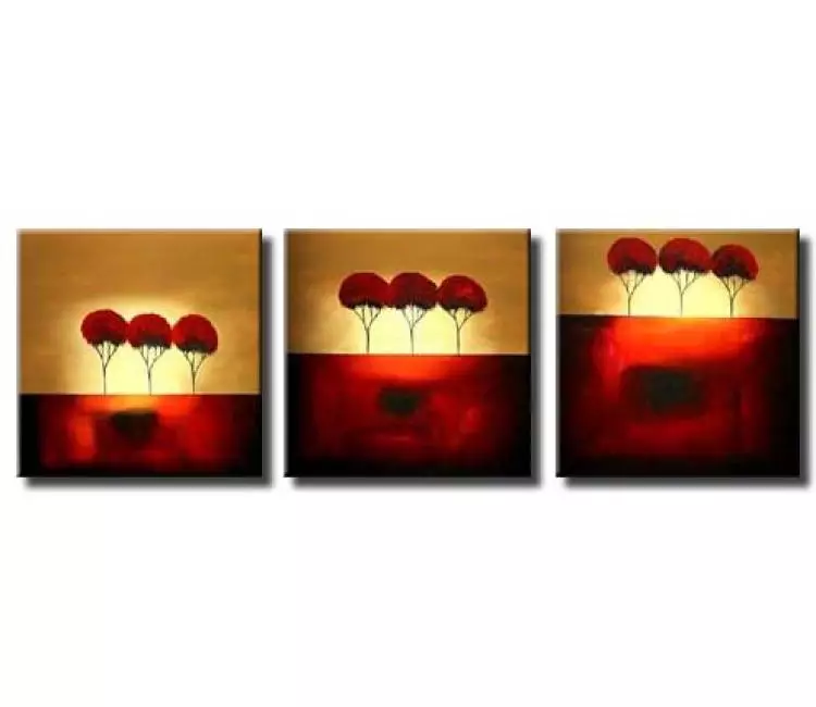 forest painting - multi panel canvas red trees painting