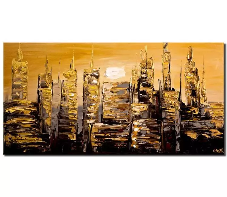 print on canvas - canvas print of gold abstract city painting modern palette knife