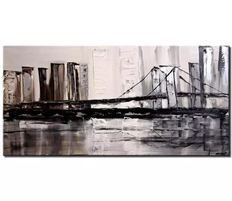 print on canvas - canvas print of modern city bridge white gray silver city painting palette knife