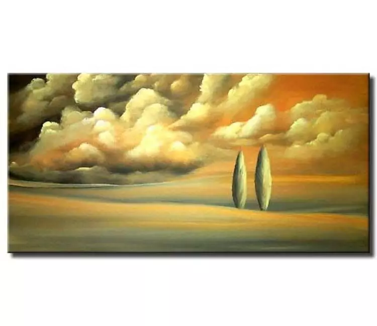 trees painting - cypress trees over cloudy wall art