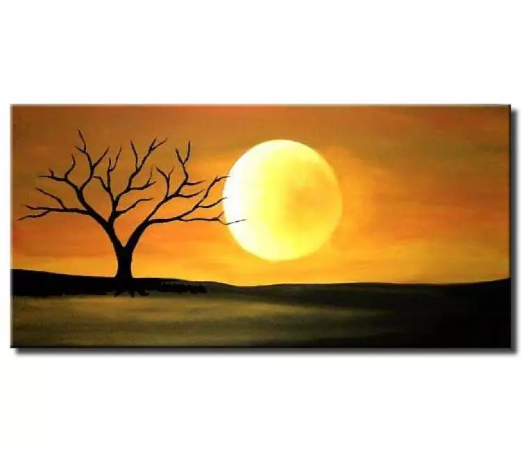 landscape paintings - contemporary moon painting on canvas minimalist abstract tree painting desert art