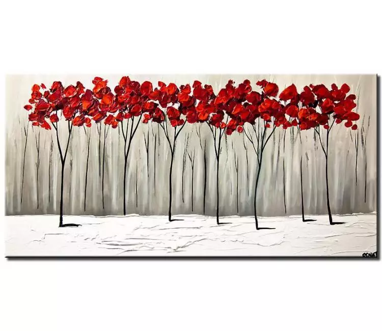 print on canvas - canvas print of red blooming trees winter painting palette knife