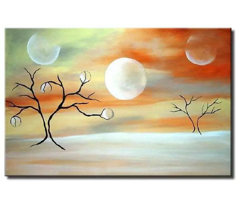 landscape paintings - surrealist abstract moon painting on canvas minimalist living room wall art