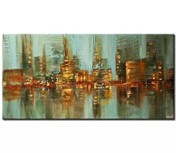 print on canvas - canvas print of abstract city lights painting water reflection skyscrapers heavy texture