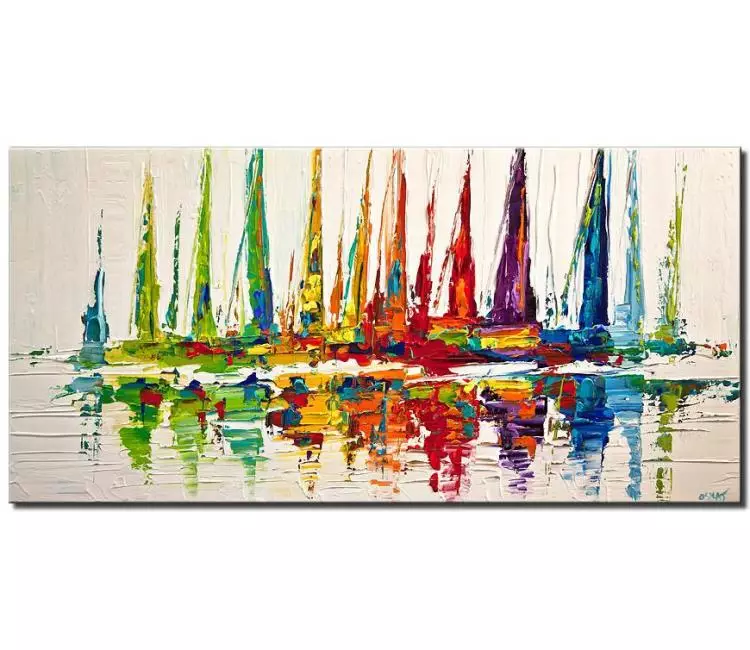 print on canvas - canvas print of colorful sailboats painting on white background modern palette knife