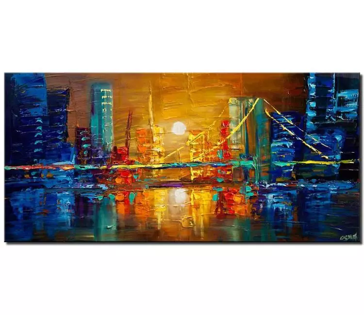 print on canvas - canvas print of abstract city bridge painting heavy impasto textured palette knife