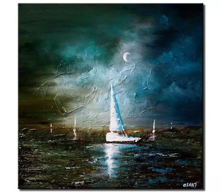 print on canvas - canvas print of moonlight sailing seascape painting