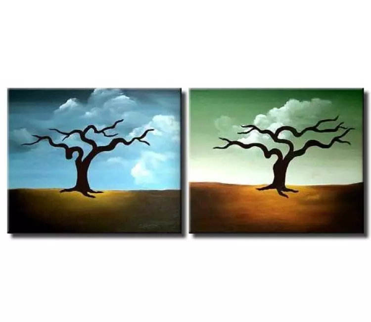 landscape paintings - diptych naked trees