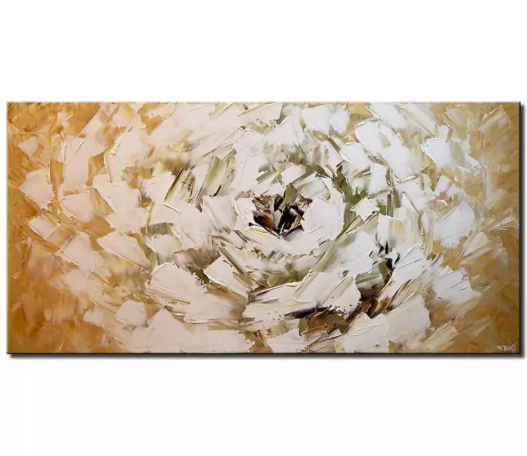 floral painting - big white abstract flower painting on canvas neutral wall art  modern beige white abstract flower art for living room