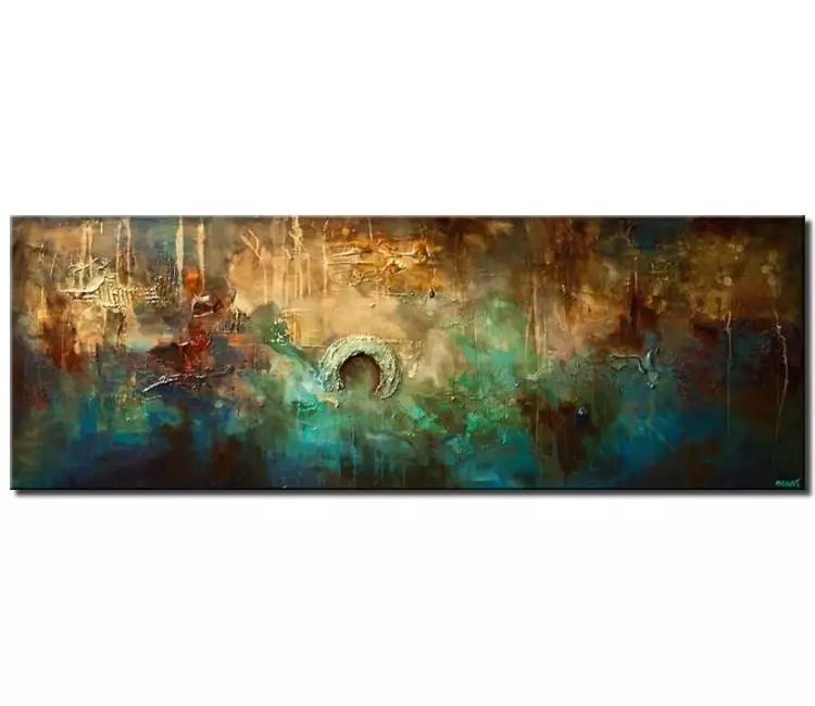 abstract painting - big wall art for living room original large teal canvas art in earth tone colors textured modern art
