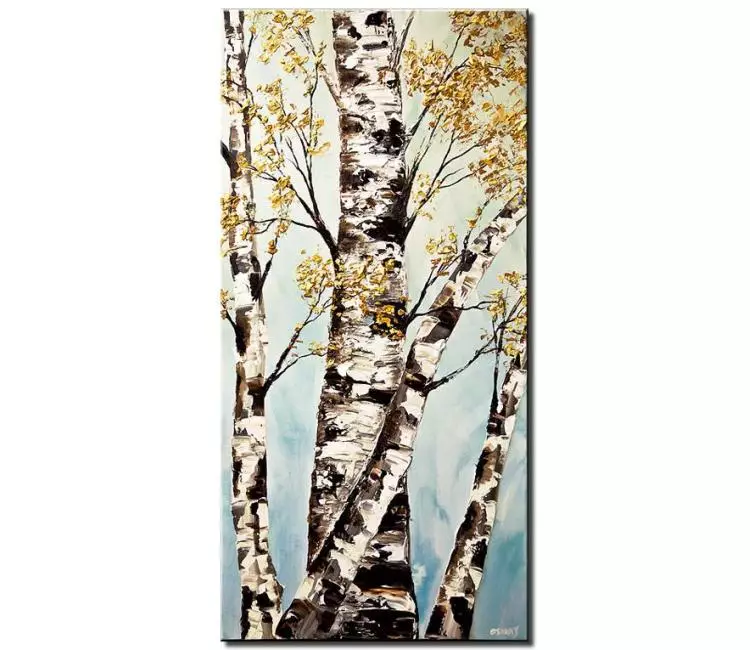 landscape paintings - Aspen white birch trees painting on canvas original textured trees painting modern abstract art neutral wall art
