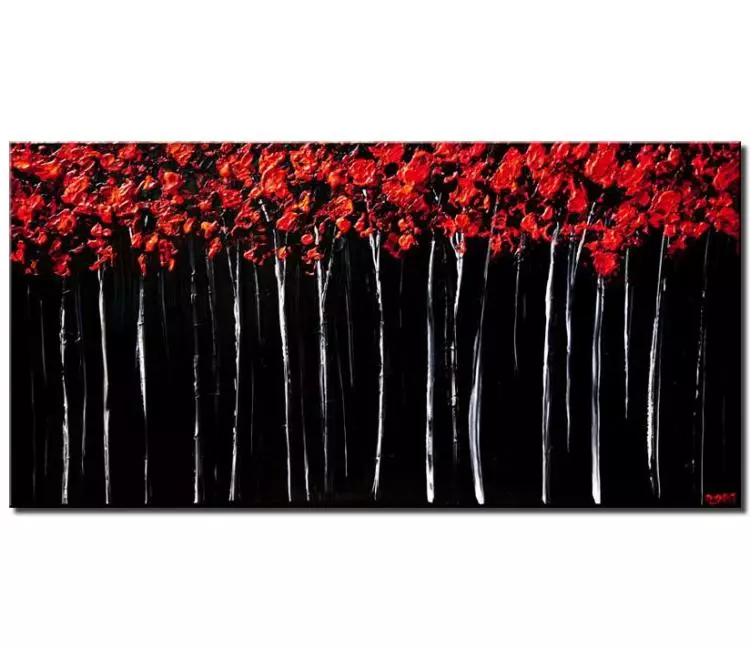 forest painting - red black abstract trees painting on canvas original textured minimalist trees art modern art