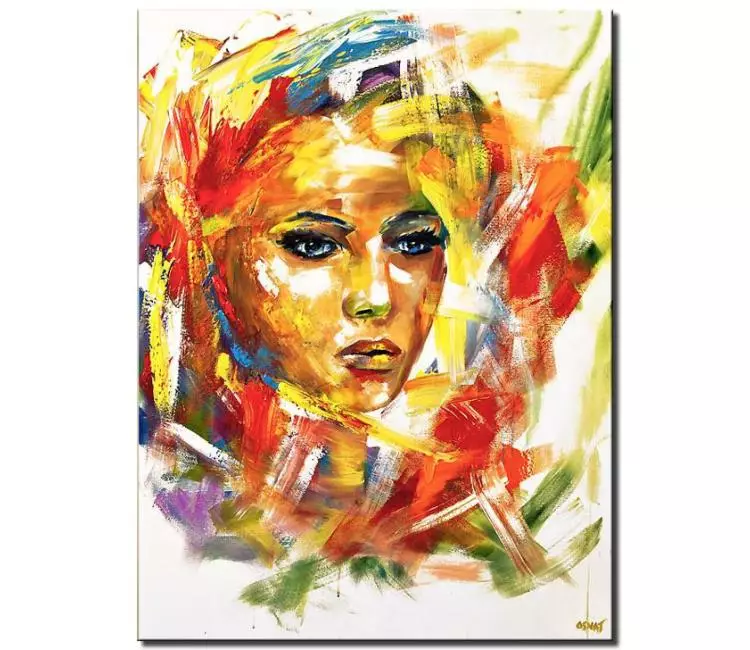 figure painting - colorful abstract face painting on canvas original multicolor modern woman portrait painting textured art