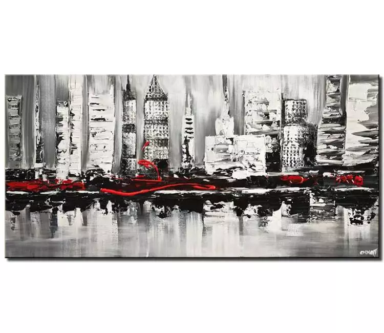 prints on canvas - canvas print of abstract city painting textured white black red modern wall art