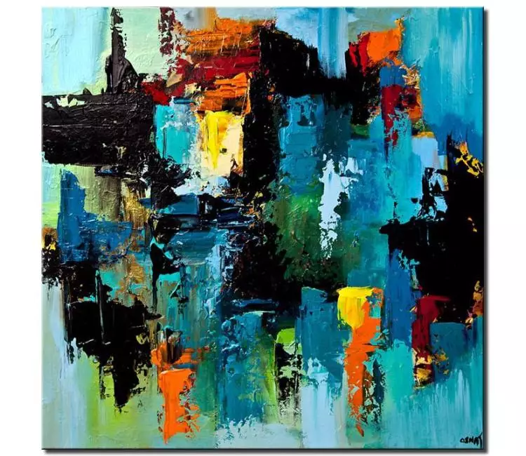 abstract painting - blue abstract painting original textured 3d art square canvas contemporary art living room wall art