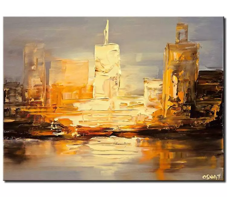 cityscape painting - yellow gray painting abstract city art on canvas original textured contemporary cityscape painting