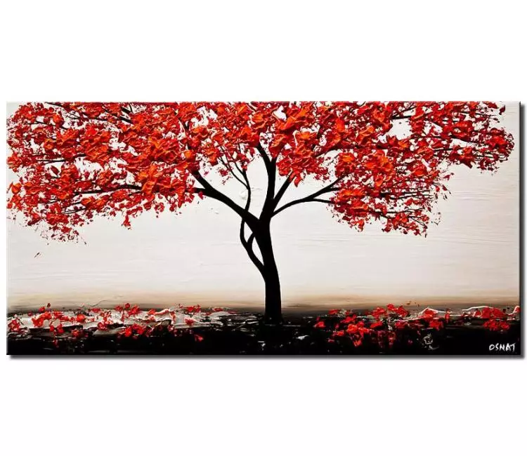 forest painting - red white tree painting on canvas original textured tree art  for living room modern minimalist art