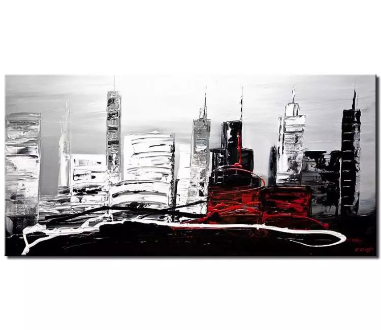 cityscape painting - minimalist cityscape painting on canvas original modern abstract city art for living room 3d textured art