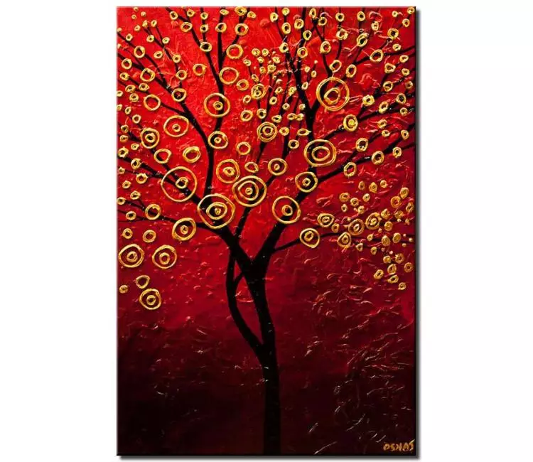 forest painting - red gold tree painting on canvas original textured painting minimalist 3d art modern tree art for living room