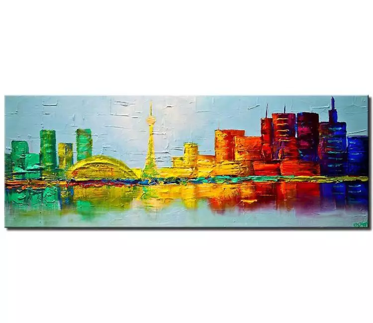 cityscape painting - original colorful city art on canvas abstract textured acrylic city painting living room modern art