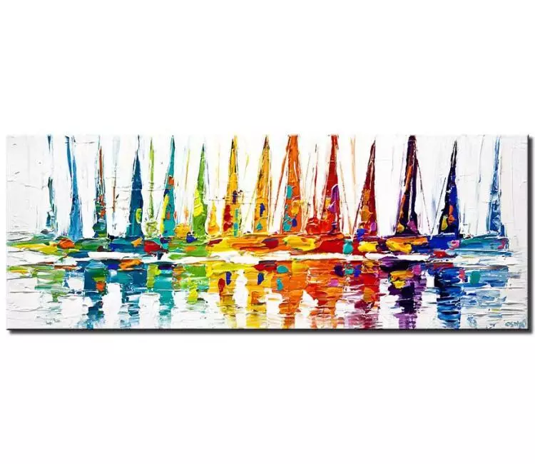 sailboats painting - large colorful sailboats painting on canvas oil painting acrylic abstract seascape painting modern home decor CUSTOM ART