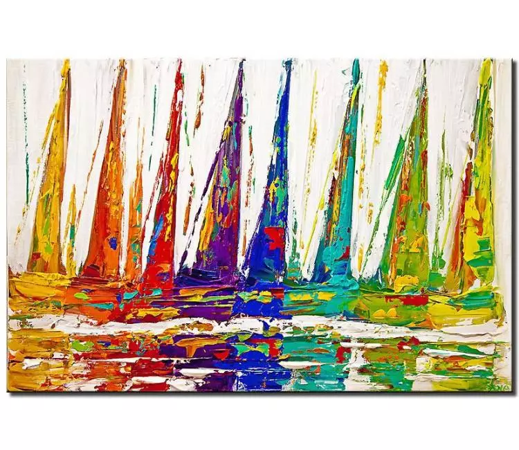 sailboats painting - original colorful acrylic sailboats painting on canvas abstract seascape painting textured modern boat painting
