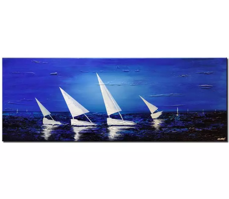 sailboats painting - sailboats painting on canvas original blue textured abstract seascape boat painting modern art