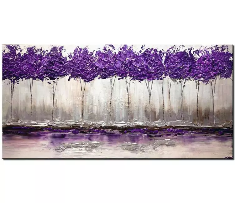 landscape paintings - minimalist abstract trees painting on canvas textured original purple white painting for living room