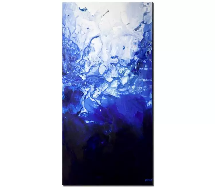 abstract painting - vertical blue abstract painting on canvas original acrylic blue wall art